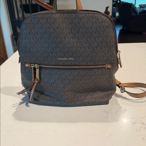 Michael Kors Dark Brown Monogram Backpack - Picture 1 of 4
